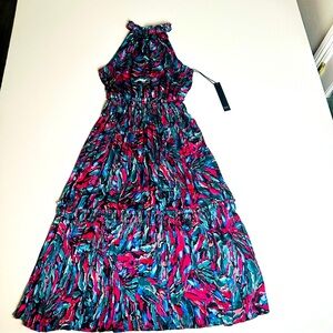 Nicole Miller Midi Dress Water Colors Pleaded‎ Size XSmallNew With Tags